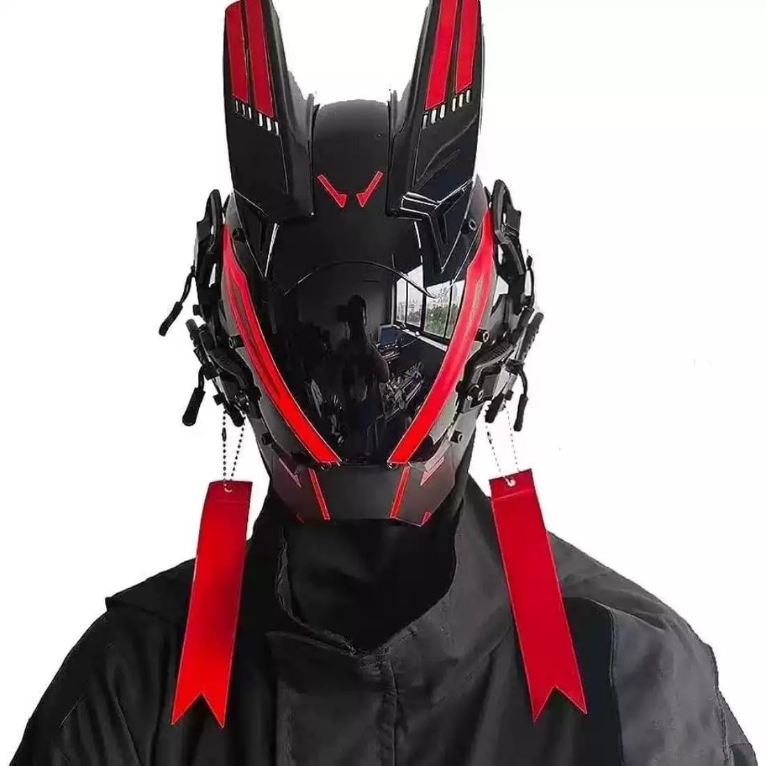 NULA Masque complet LED de cosplay pour homme, casque cyberpunk, techwear futuriste, masque cool pour Halloween, fêtes DJ et festivals de musique, rouge