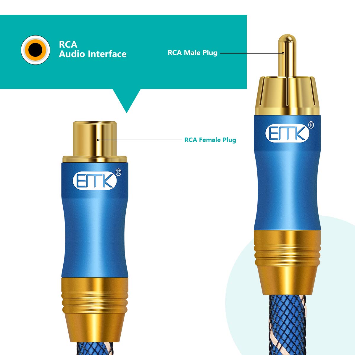 Cable de extensión RCA EMK 2M RCA Macho a Hembra Cable de Cobre Chapado en Oro, Cable de Audio coaxial Digital Resistente para Cine en casa, HDTV, amplificadores (2M, Cable de extensión RCA, Azul-3) — view 5