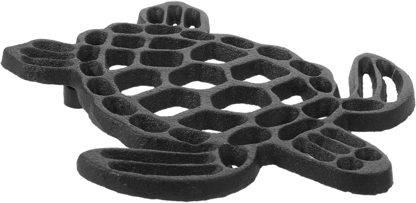 ABOOFAN Black Cast Iron Turtle Trivet for Hot Dishes and Coffee Mugs Heat Resistant Nautical Kitchen Coaster with Scratchproof and Easy Maintenance Design for Countertop