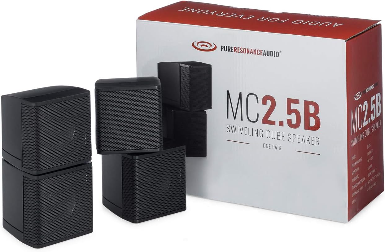Pure Resonance Audio MC2.5B Dual 2.5” Swiveling Surround Sound Mini Cube Speaker (Pair, Black) (Without Brackets)