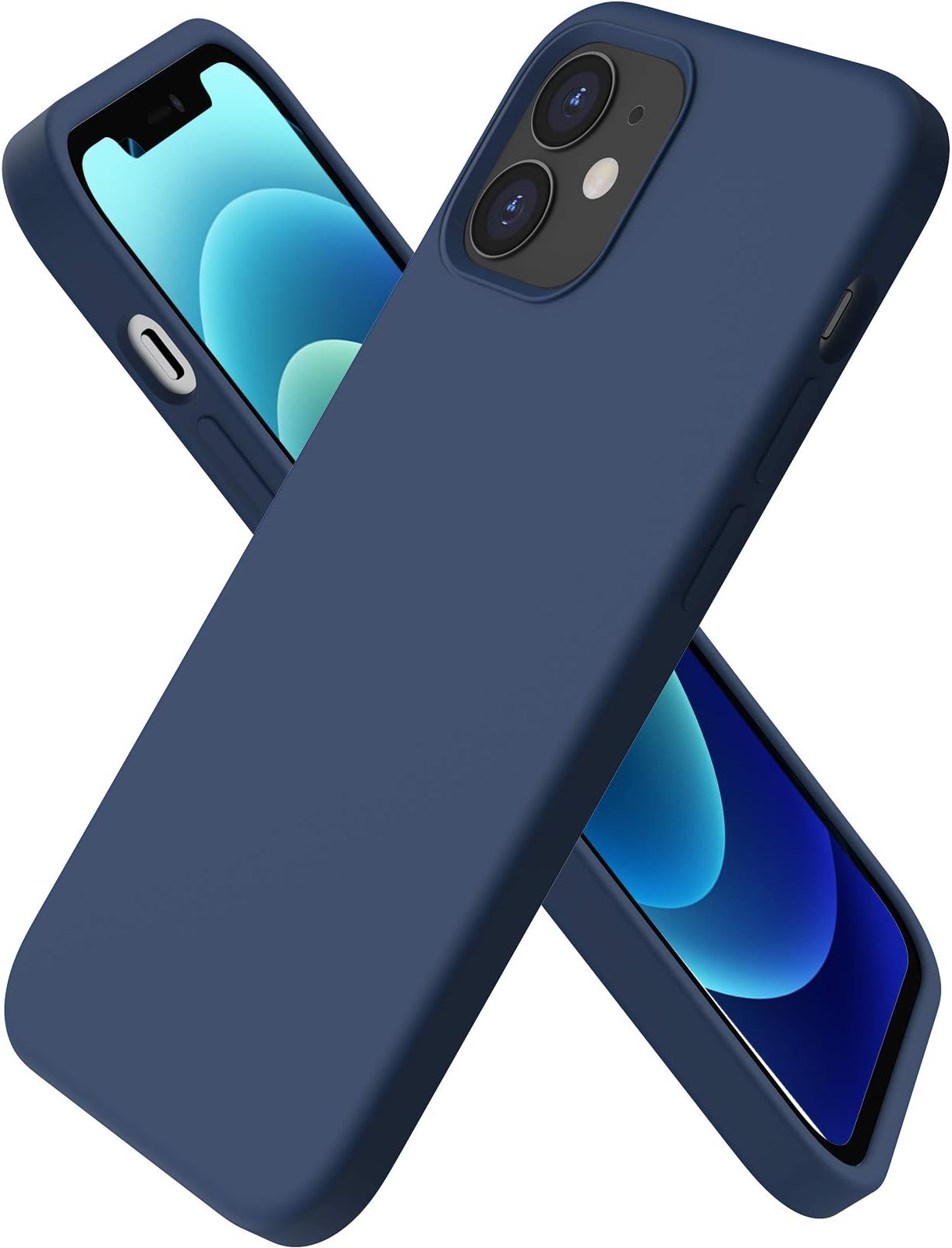 Compatible with iPhone 12 mini(2020) Case 5,4, Slim Liquid Silicone Full Covered Soft 3 Layers Gel Rubber with Microfiber Case Cover 5.4 inch-Navy Blue