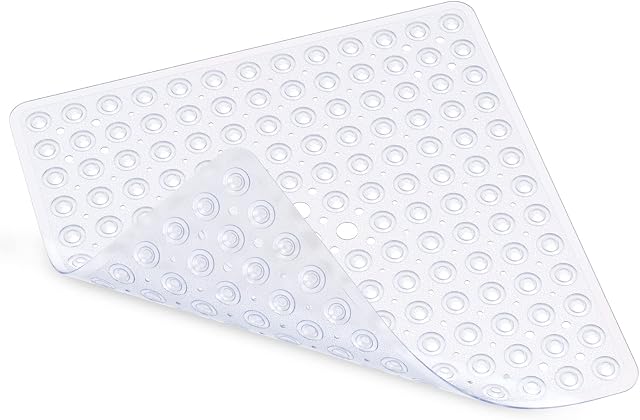 XIYUNTE Square Shower Mat Non Slip Anti Mould - 53x53cm/21x21inch Square Shower Mats for Inside Shower, Anti Slip Bathtub Mat with Suction Cups & Drain Holes, Machine Washable, Clear