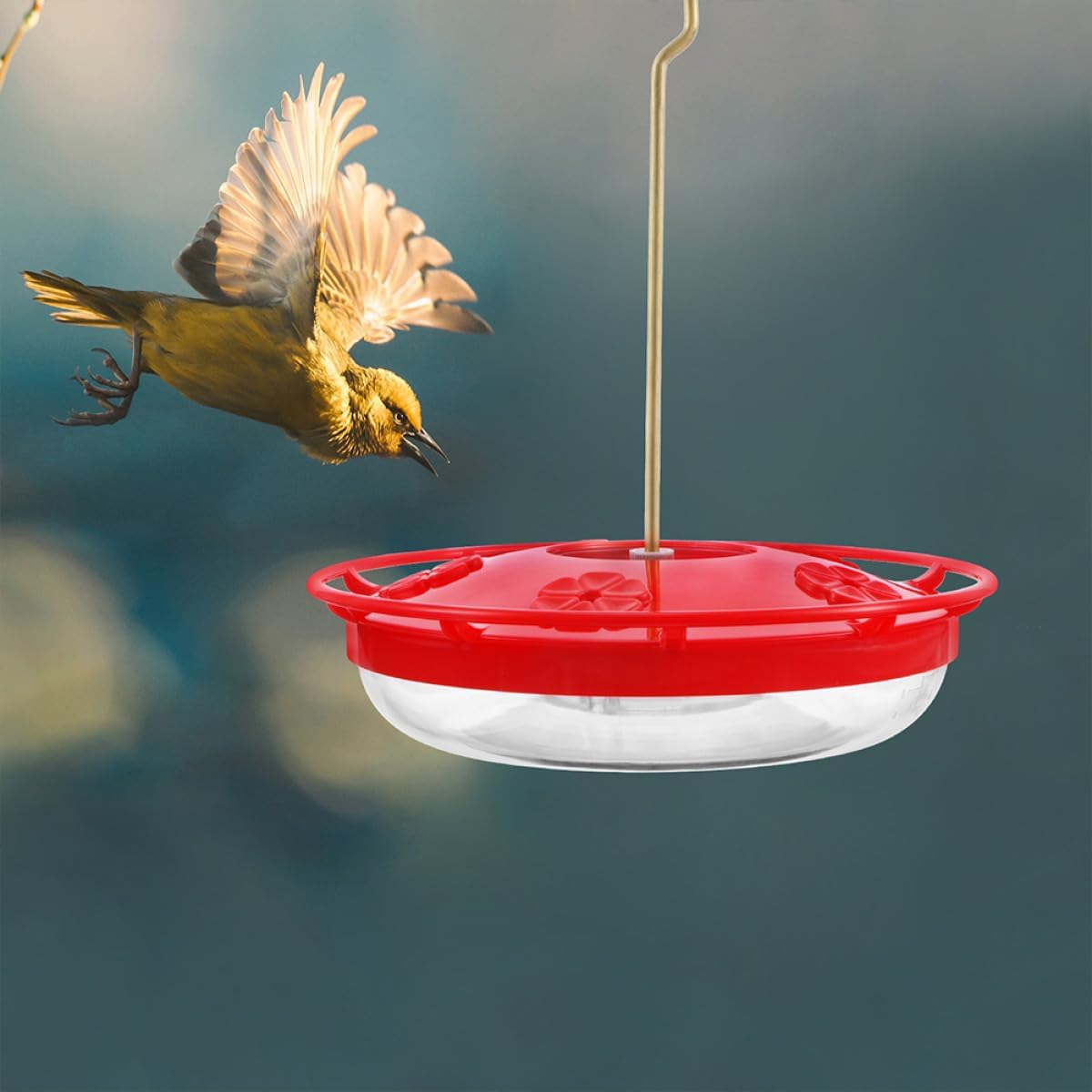 Tofficu 2pcs Outdoor Hanging Hummingbird Water Feeder Red Plastic Garden Hanging Bird Feeder for Wild Birds Suitable for Patio and Backyard