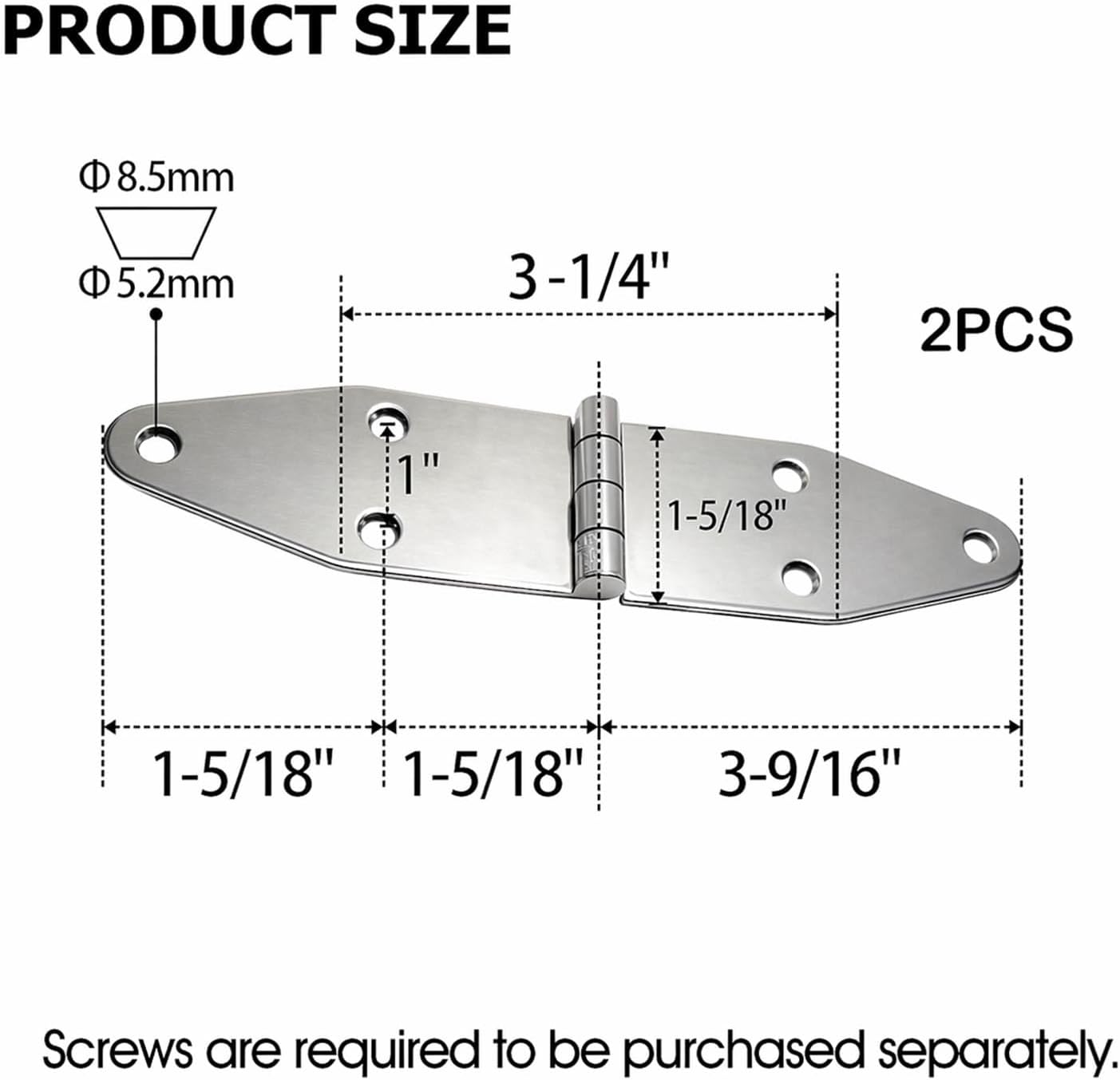 Boat Strap Hinges Heavy Duty for Marine RV Skylight Locker Hatch Door, Top Mount Rust Resistant Hinges for Cabinet Deck Box, 304 Stainless Steel, 6PCS