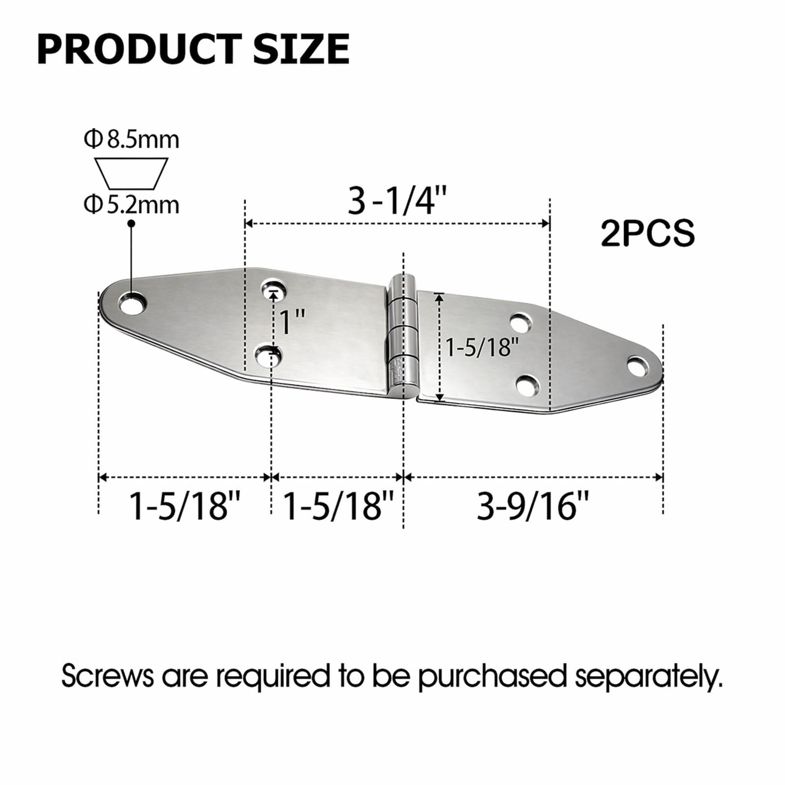 Lot de 4 charnières de sangle pour bateau de qualité marine - Pour trappe et porte - En acier inoxydable robuste - Fixation supérieure - 18,5 x 3,5 cm