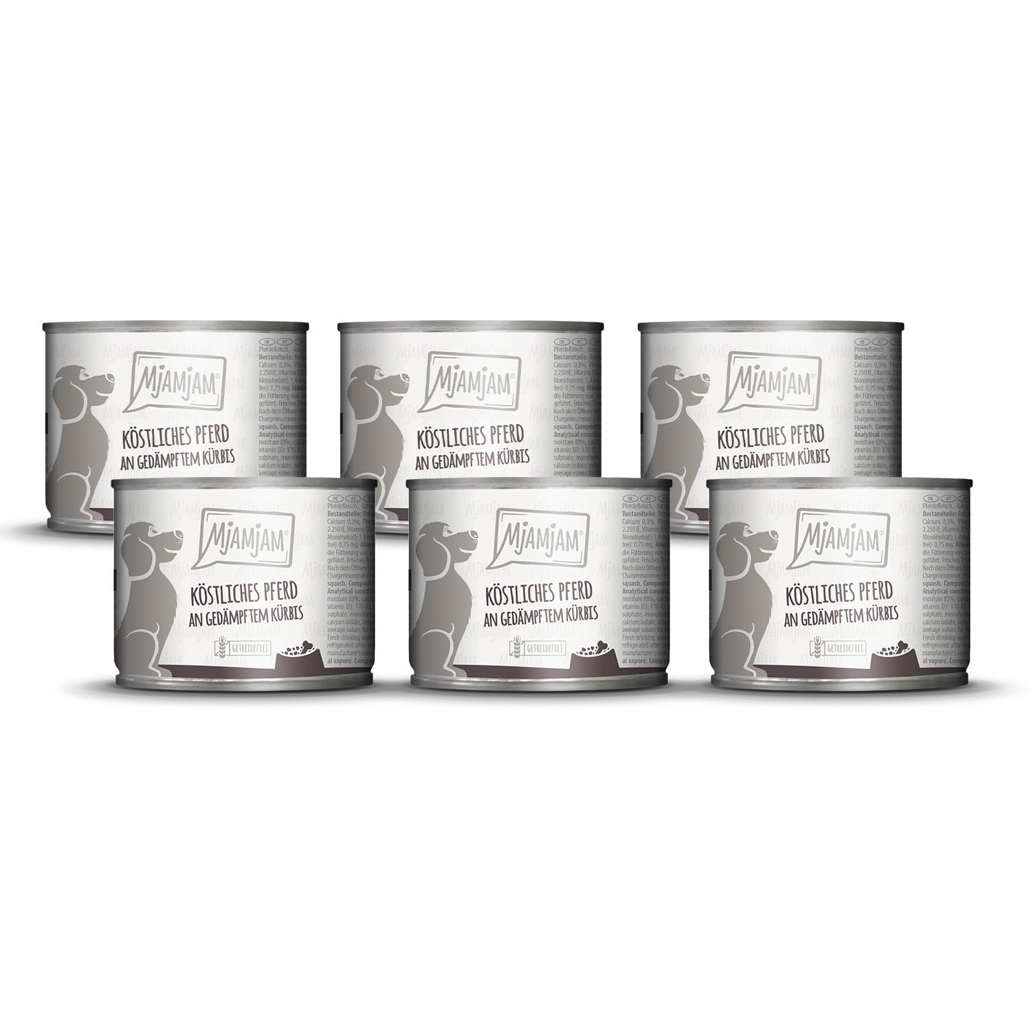 MjAMjAM - Premium wet food for dogs - delicious horse with steamed pumpkin, pack of 6 (6 x 200g), grain-free with extra meat