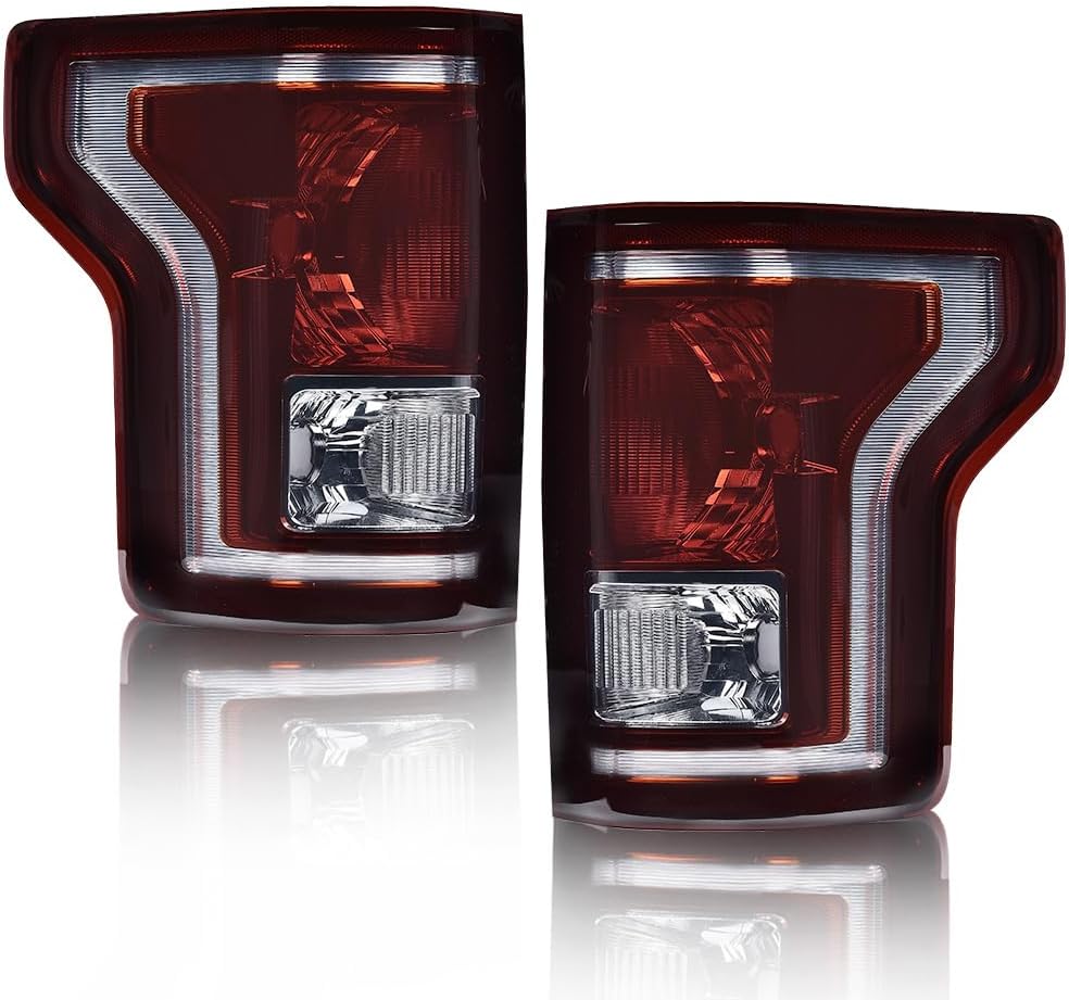 GRAND ORANGE Left and Right Side Tail Light Assembly Rear Lights w/bulb Halogen Compatible with Ford F150 2015 2016 2017 FL3Z13405A-PFM FL3Z13404A-PFM FO2800239C Taillamps Brakelights Smoke lens