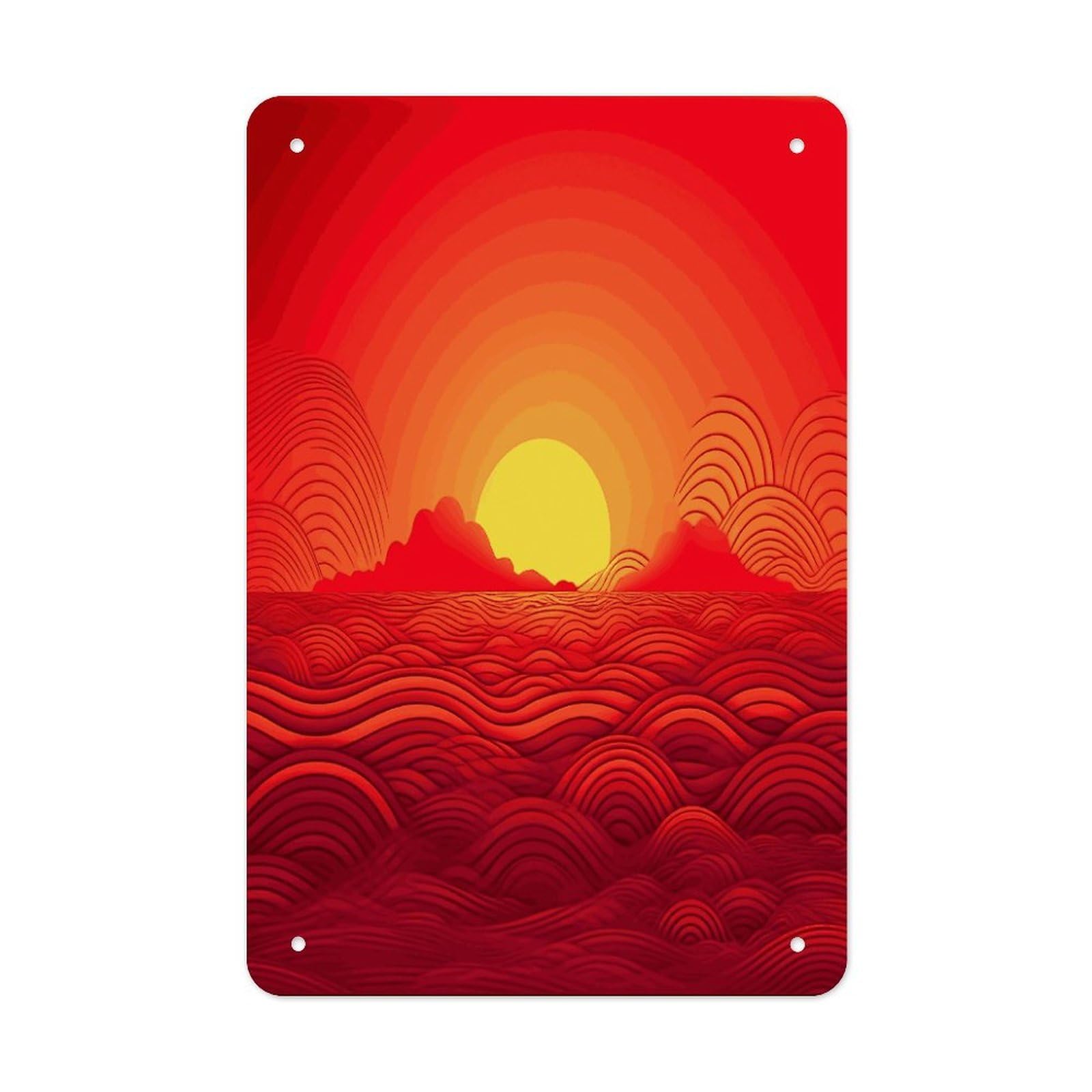 Red Sunrise Metal Tin Sign Wall Decor Funny Retro Sign Weatherproof Metal Wall Art for Indoor Or Outdoor Retro Tin Signs for Kitchen Office Home Bar Decor 11.8 X 7.9 Inch