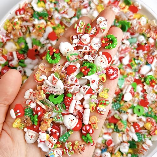 70 Pcs Santa Claus Elk Christmas Tree Snowman Nail Charms 3D Resin Gingerbread Man Charms for Nails Snowman Nail Art Rhinestone Xmas Tree Bells New Year Nails Design for Women Nail DIY Accessories