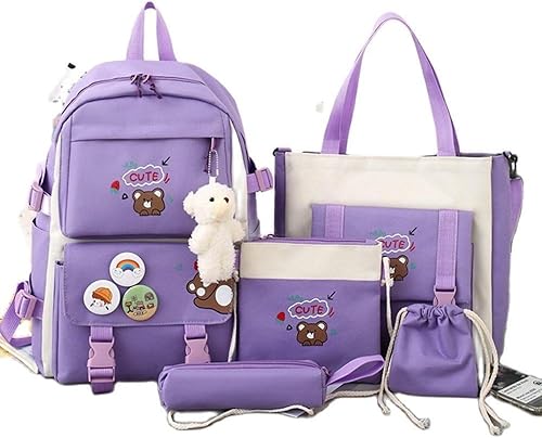 Juego de mochila Kawaii con bonito colgante para laptop de 15.6 pulgadas, accesorios estéticos coreanos kawaii, Púrpura, Mochila, simple