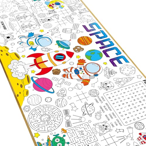 Image of Naozinebi Outer Space Giant Coloring Poster Large Coloring Tablecloth Big Paper Sheet Page Solar System Table Cloth DIY Activity Game Art Crafts Mat Wall Home Party Decoration Supplies