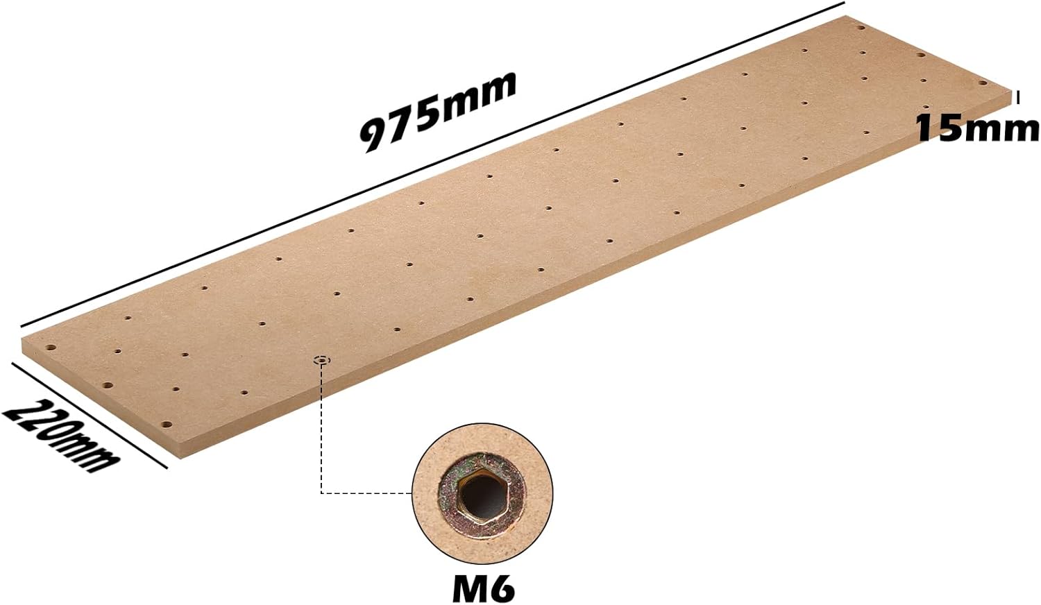 SainSmart Genmitsu Threaded Inserts 2080 MDF Spoilboard for Genmitsu 4040 Reno CNC Machine, Y-axis Extension, One Piece, Size 975 x 220 x 15mm