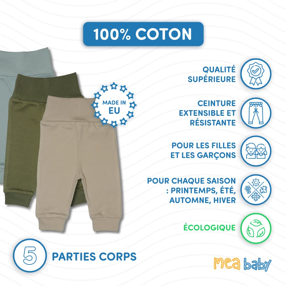 MEA BABY Parent Pantalon bébé Unisexe 100% Coton, Lot de 5, Pantalon Bouffant pour garçons et Filles