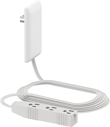 LIDER LWE8-315-W - Extensor de toma de corriente de cara plana con 3 receptáculos, enchufe de placa de pared ultrafino con extensor de cable de 8