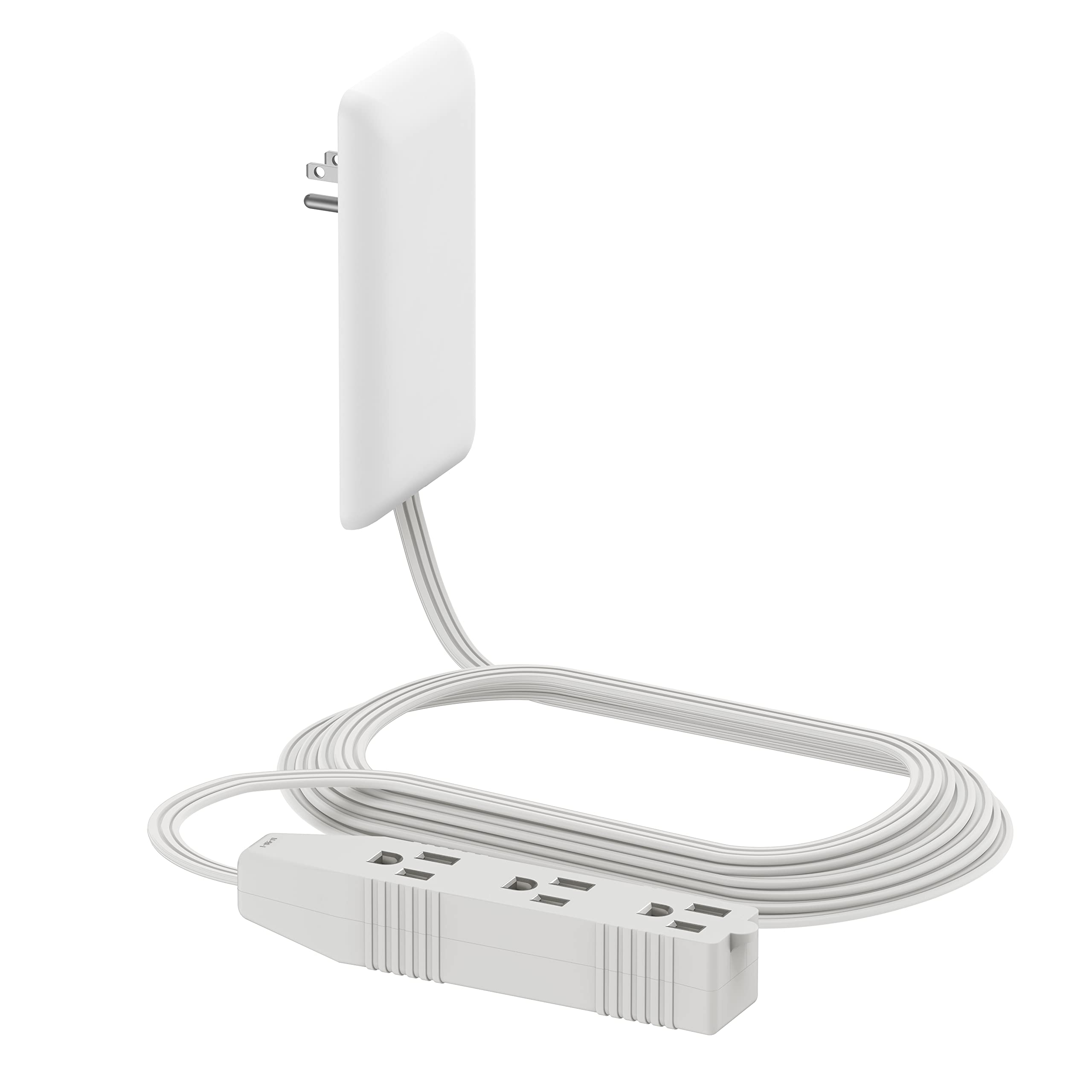 LIDER Flat-Face Outlet Extender with 3 Receptacles, Ultra-Thin Wall Plate Plug with Cord Extender and 3-Outlet Power Strip, 8ft Cord, LWE8-315-W, White