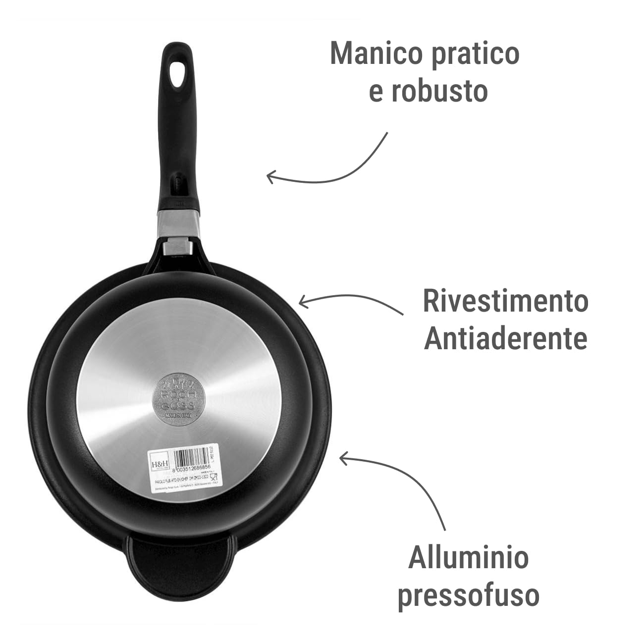 H&H Paiolo Fusione Antiaderente Extra Chef 1 Manico Cm18