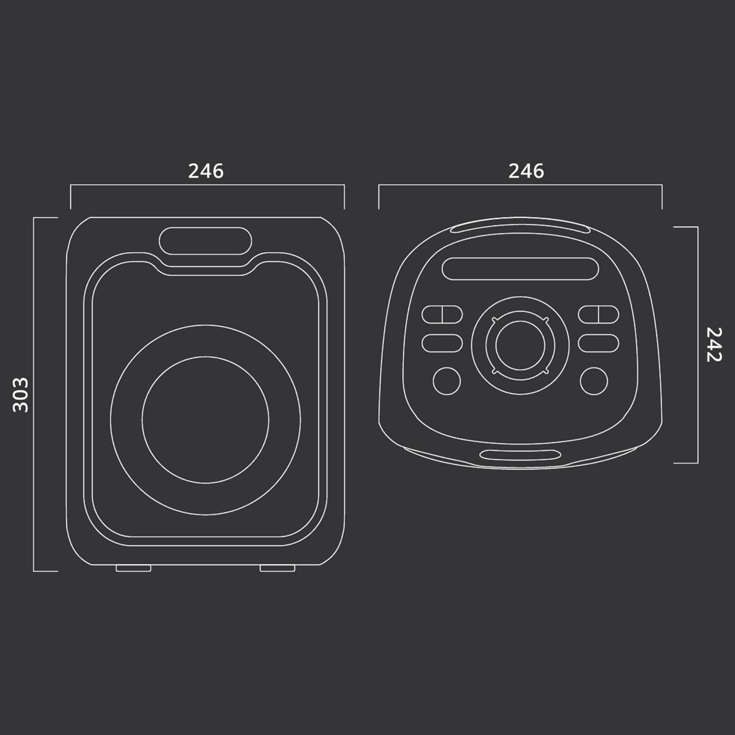 Diagram showing the dimensions of the MUSE M-1803 DJ speaker