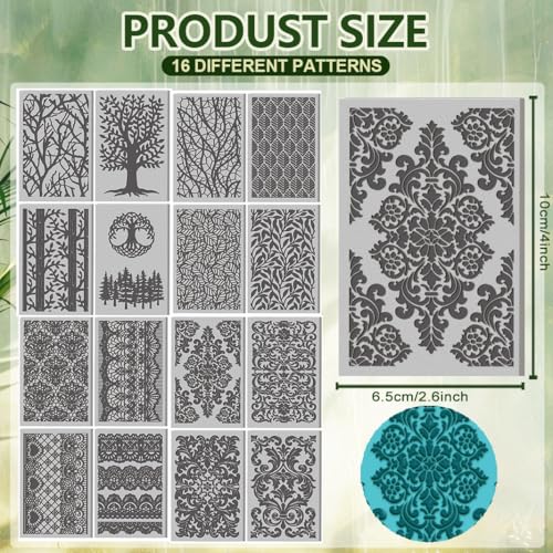 Image of 16 Sheets Tree Pattern Clay Texture Mat Lace Element Polymer Clay Texture Sheets DIY Tools for Pottery Earring Jewelry Making Stamp Engraving Machines, 4x2.6inch