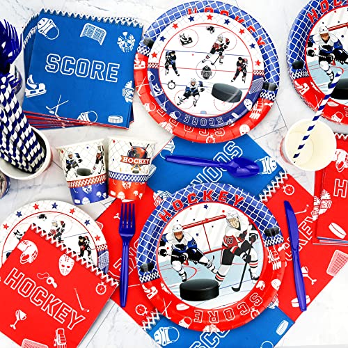 Hockey Party Supplies Kit, Ice Hockey Party Favor Set, Ice Hockey Birthday Party Decorations Sport Events Favors, Includes Plates, Cups, Napkins, Tableware For Kids Serves 20 (B) #TOP3