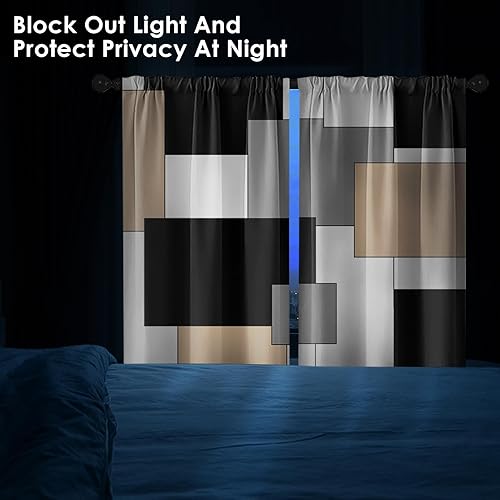 Vista 236 de Cortinas geométricas de cocina negras y grises de 63 pulgadas de largo, juego de 2, cortinas grises y blancas para dormitorio, sala de estar, Gris
