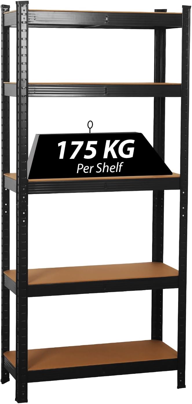 5 Tier Garage Shelves Metal Storage Shelving Heavy Duty Shed Storage Racking Unit Adjustable Boltless for Warehouse Workshop Office (Black  70x30x150cm)