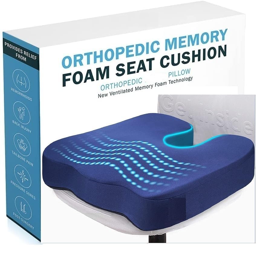 Coccyx Cushion - Support for Tailbone Pain Sciatica and Lower Back Relief. This Ventilated seat Cushion Designed for Office and Home Chairs, Features a Removable Cover for Easy Cleaning.