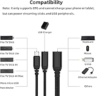 Vista 5 de AreMe 2 Pack OTG Cable Adapter for Fire TV Stick 4K, Powered Micro USB to USB OTG Cable for Android Phone Tablet and More Host Devices with Micro