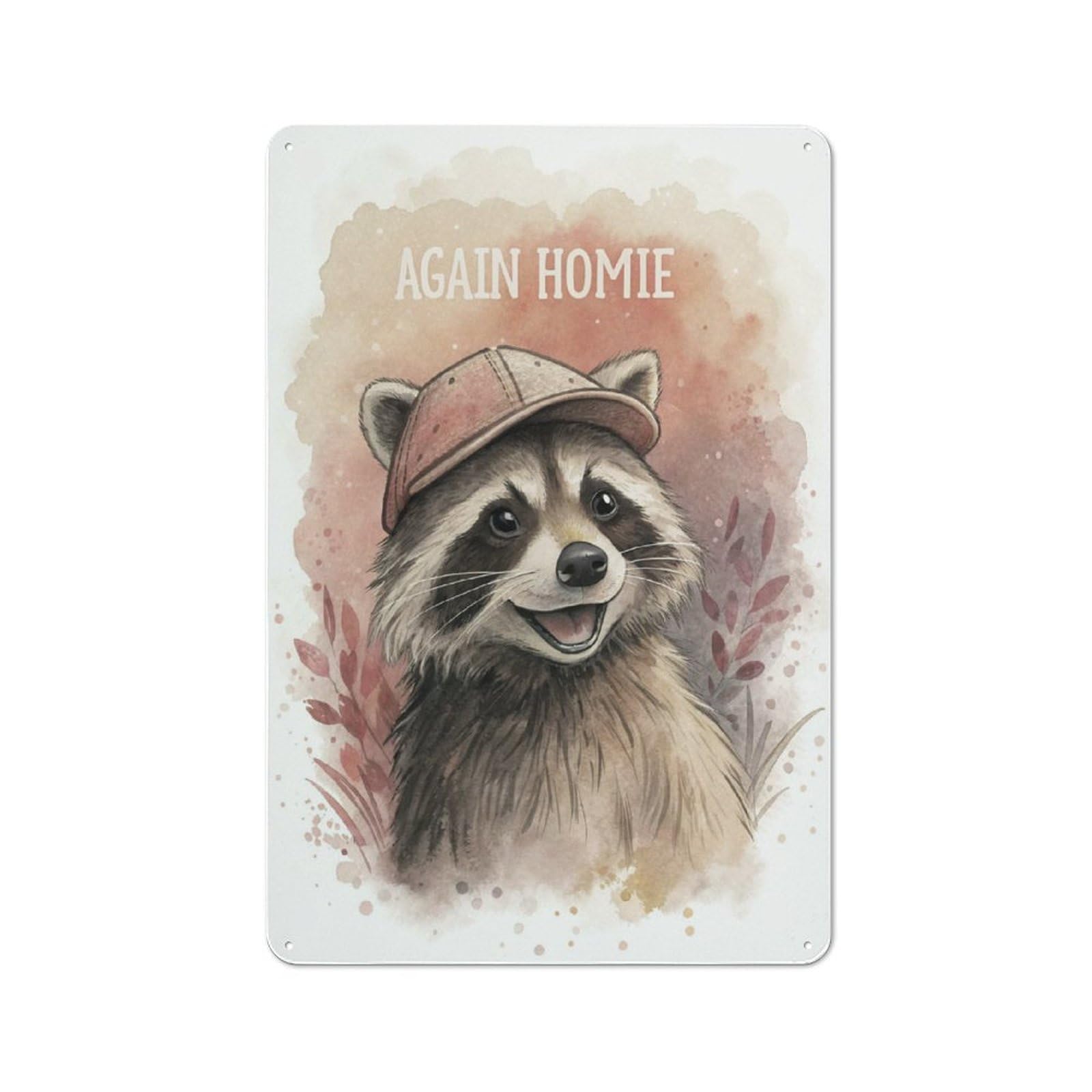 Junmoney Style-23 Raccoon Wearing A Hat Decorative Metal Sign 30X20cm, Country Style Bistro Wall Plaque For Kitchen, Cafe, Pantry Or Dining Room
