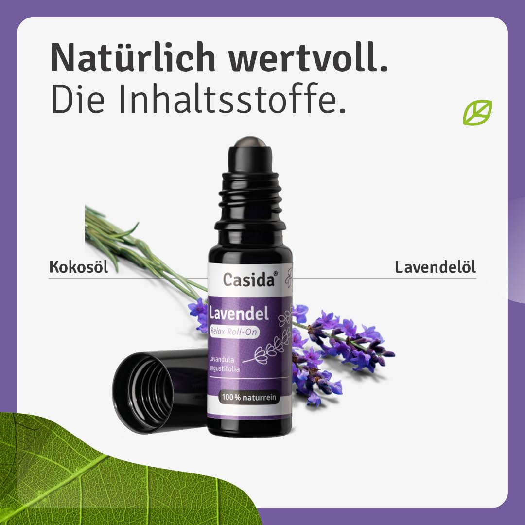 Casida® Roll-On de lavanda - roll-on para un ambiente armonioso y relajado - aceite perfumado, aceite esencial para aromaterapia, ideal para llevar siempre contigo - calidad de farmacias - 10 ml
