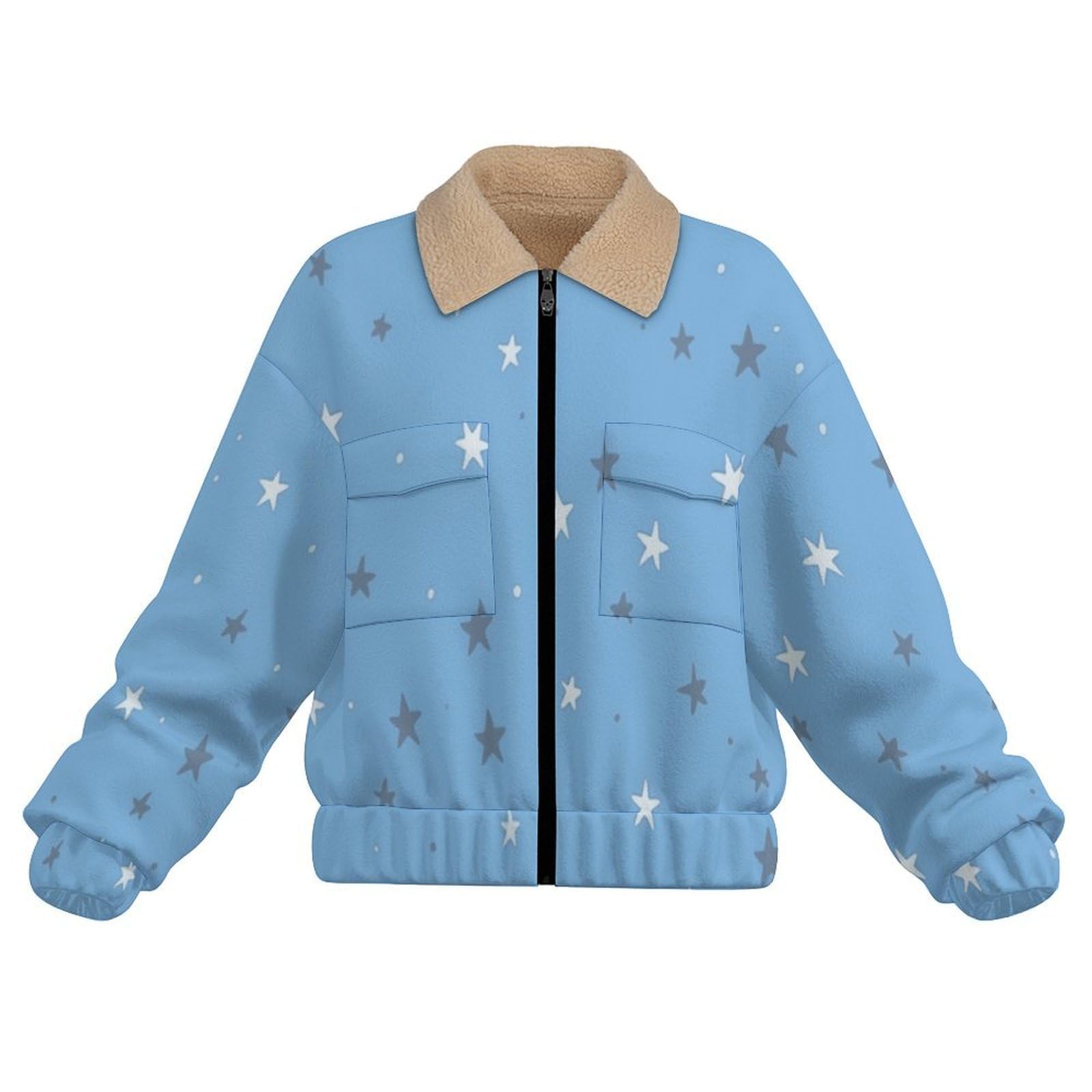 Donna Pile Stampa Carino e sognante Caldo con Cerniera, Giacca da Camera Invernale Corta Pile Giacche, Piccola Stella Cappotto In Peluche Sherpa Giubbotto Fleece Comoda