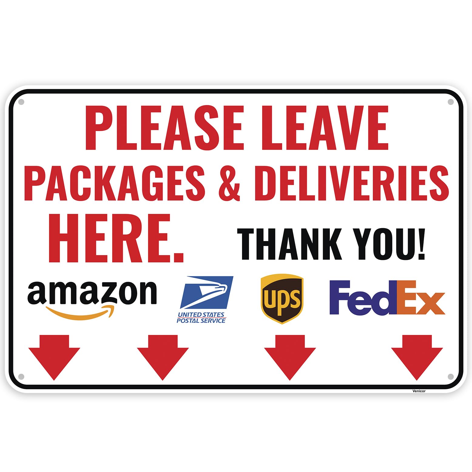 Venicor 1PC Delivery Sign For Packages - Please Leave Packages & Deliveries Here Arrow Down, 12 x 8 Inches - Aluminum - Delivery Instructions for My