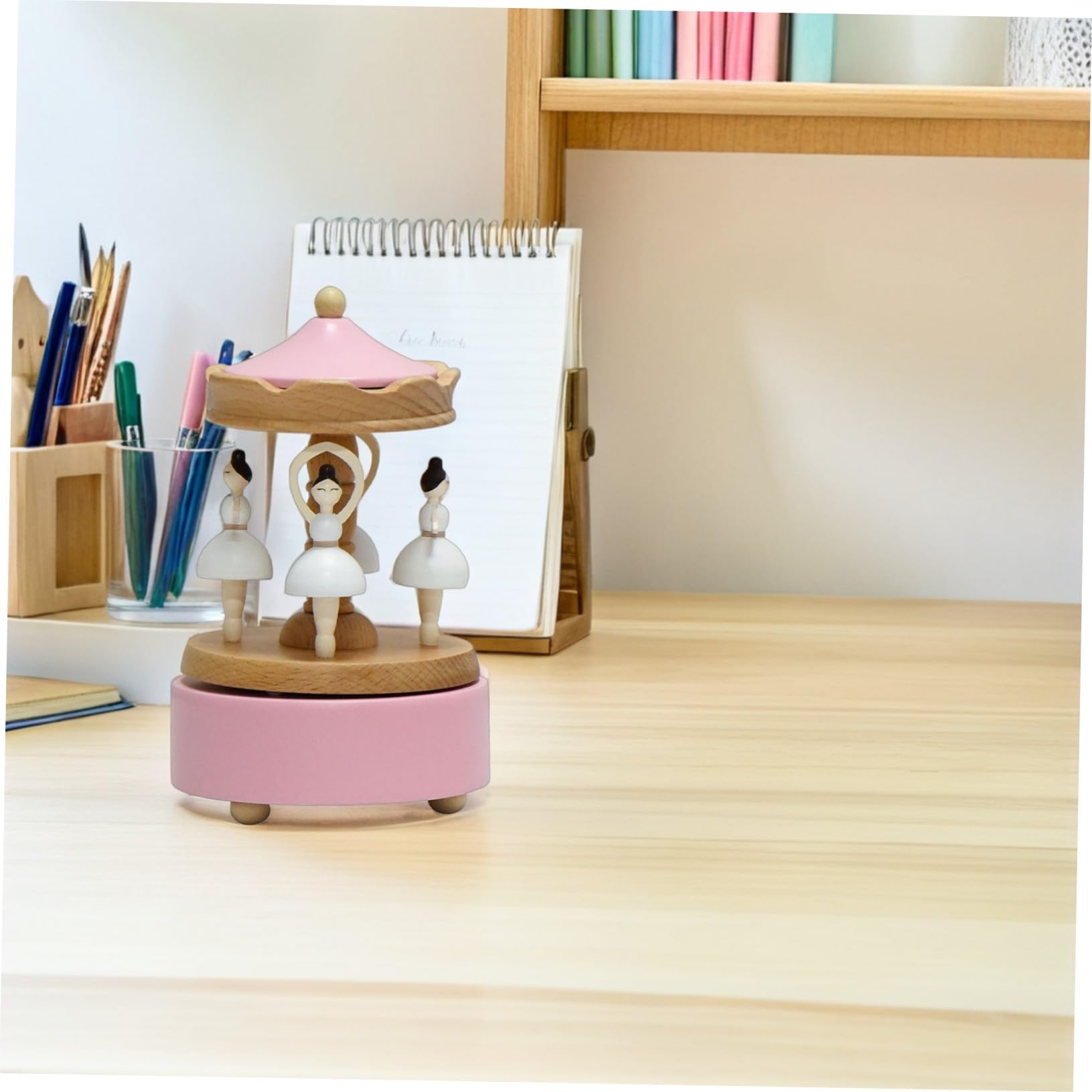 LIFKOME Carillon Ballerina in Legno Rotante Rosa, Design Elegante | Carica Manuale, Figurina da Collezione Decorativa, per Casa e Compleanni, per Appassionati di Danza