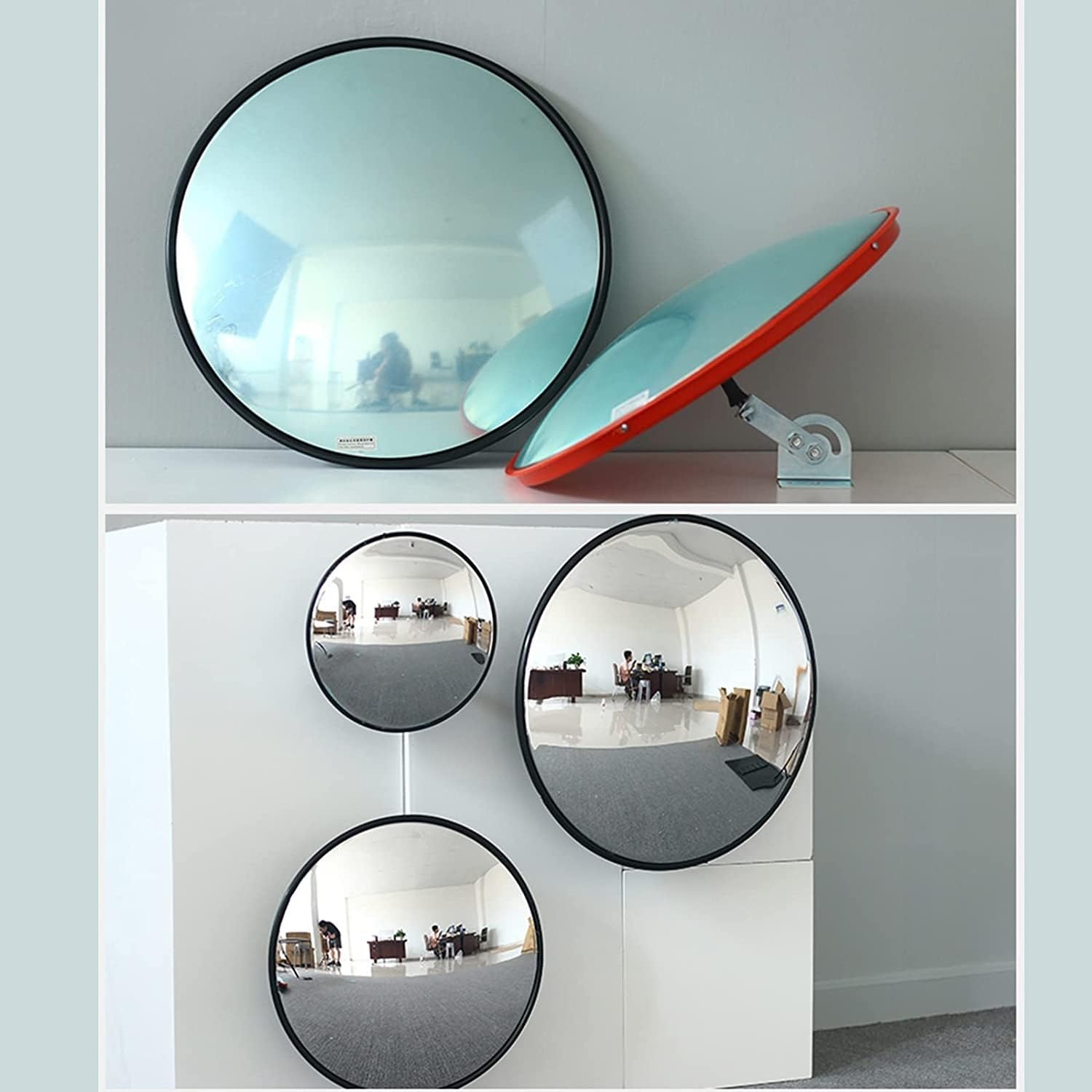 Convex Traffic Safety Mirror For Driveways, Warehouses, Garages And Offices, Black Convex Mirror(Diameter 30/45/60 Cm, With Wall Bracket Convex Mirror) (Size : 30cm)