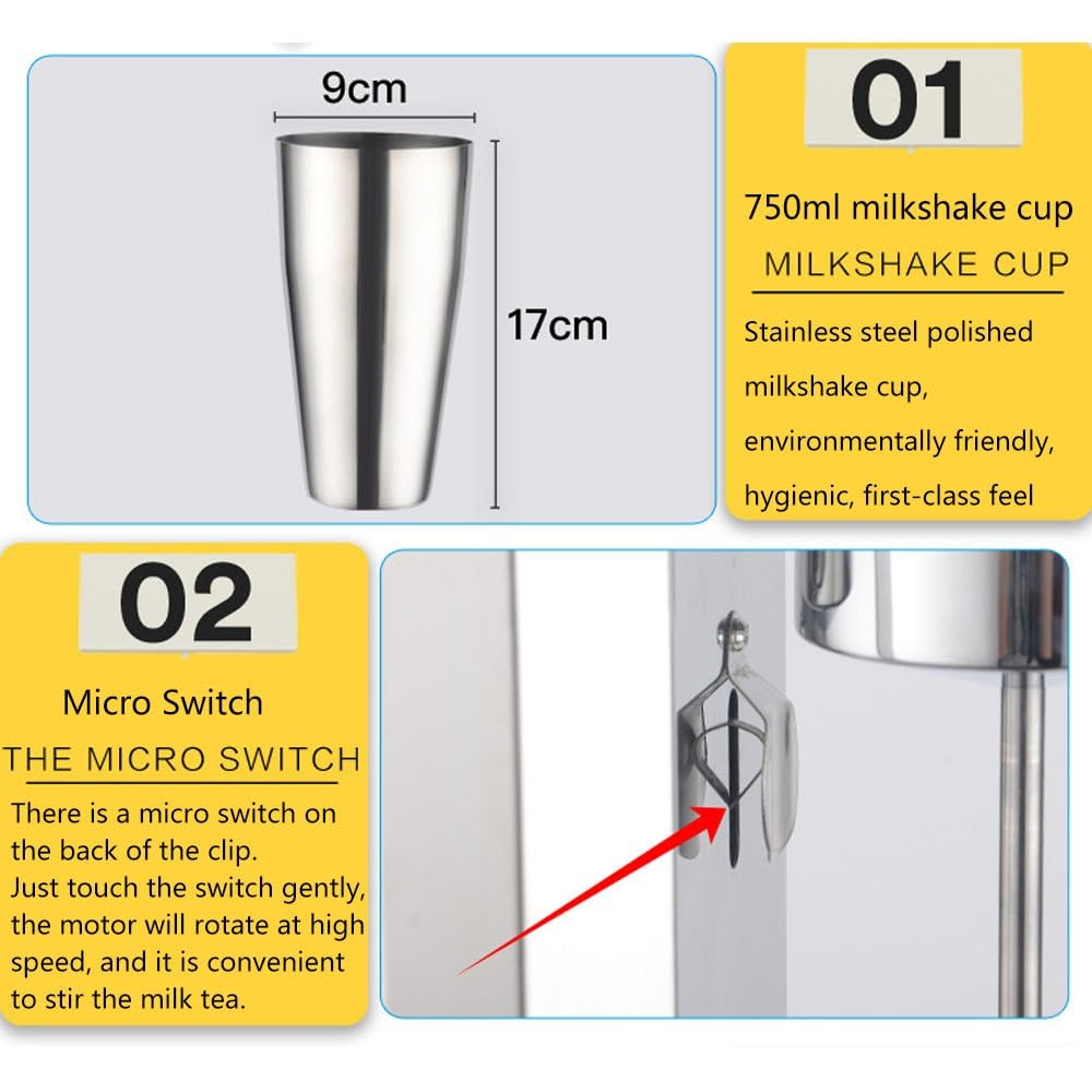 Elektrischer Milchshake Maker -Maschine 2 Geschwindigkeiten Milch Shaker Mixer Smoothie Maker Blender Getränkemixer Frappe Mixer Proteinschüttler Für Smoothies Milkshakes Cocktails(Single)