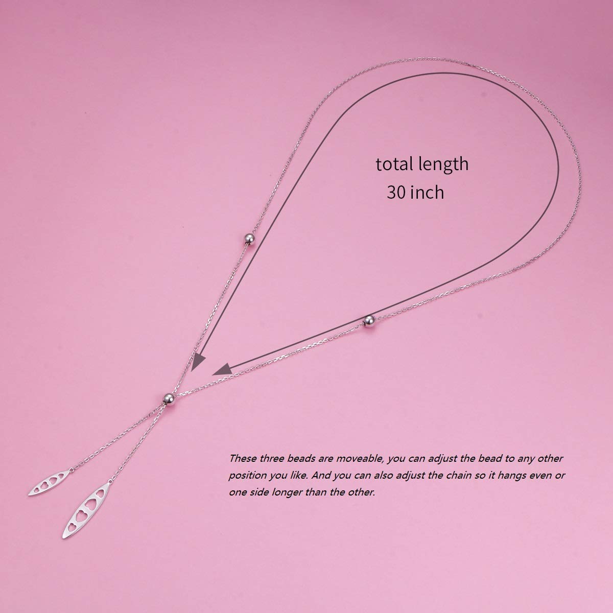 Collar de plata de ley 925 con colgante ajustable en forma de Y, cadena larga de 76,2 cm, regalo de Navidad para mujeres y niñas