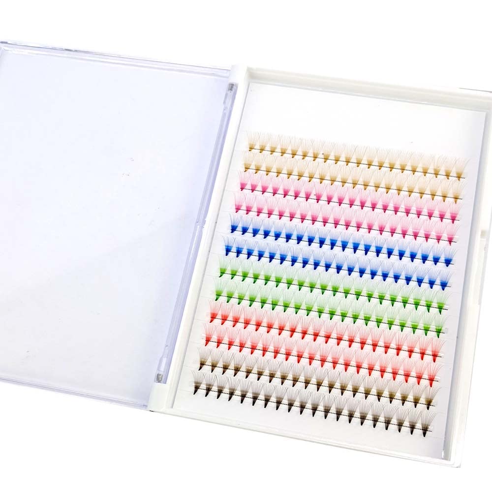 HBZGTLAD 120/240PCS -Mix Colors Premade Fans Nature Long Volume Eye Lashes Extensions Soft and Light Weight Colorful Individual False Eyelashes Cluster (10mm, C Curl-0.07mm-240 fans)