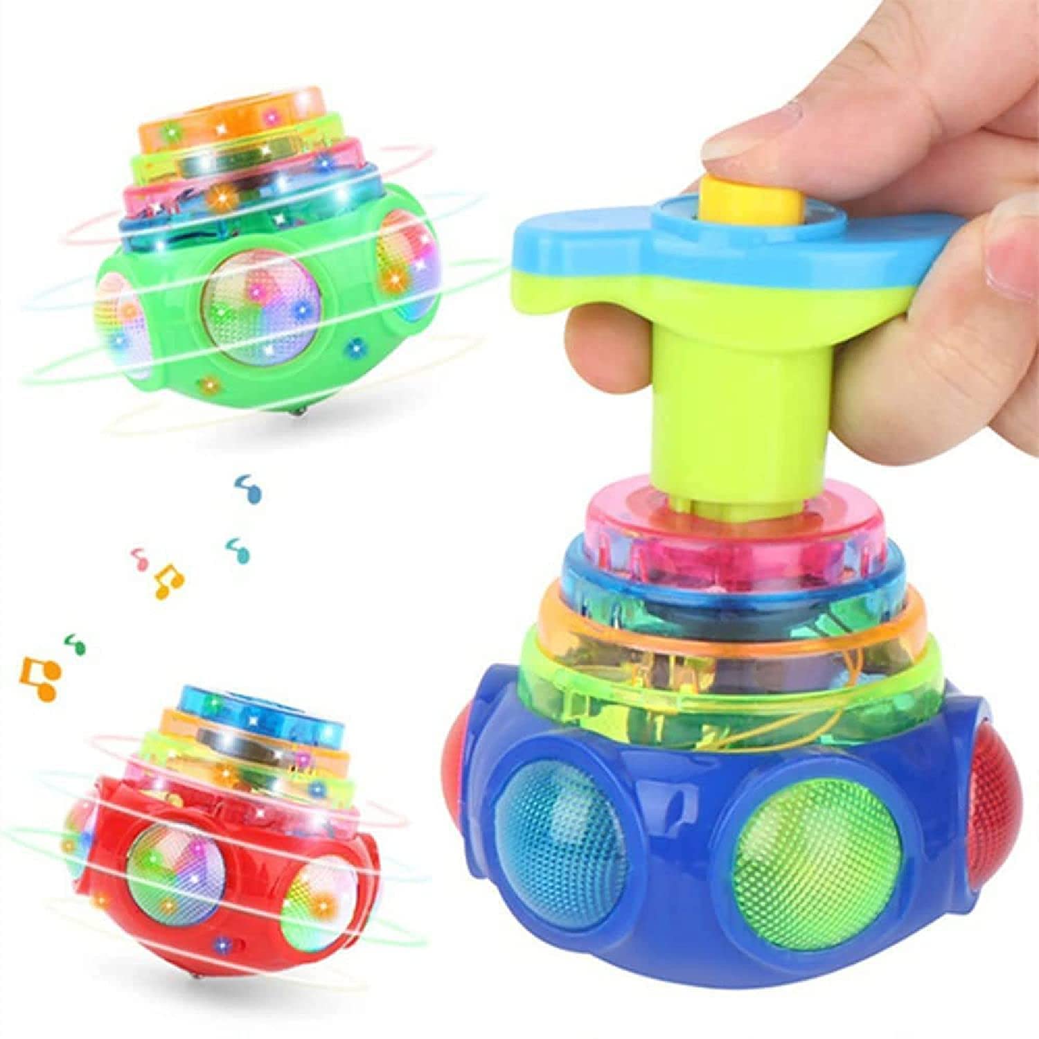Toyshine 1 Pc Light Up Musical Spin Top Glow in The Dark Led Spinning Peg Top Party Favors Singing Musical Toy for Kids 3+, Model D