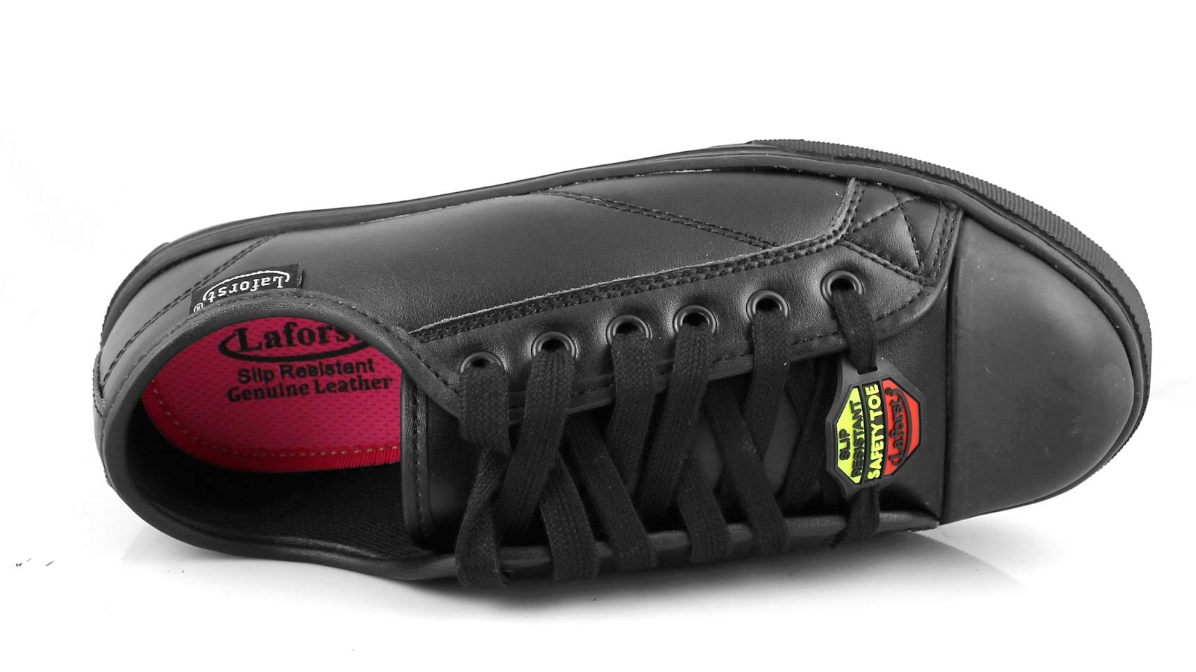 Laforst Womens Leather Slip Resistant Lace Up Work Flats Black 8.5