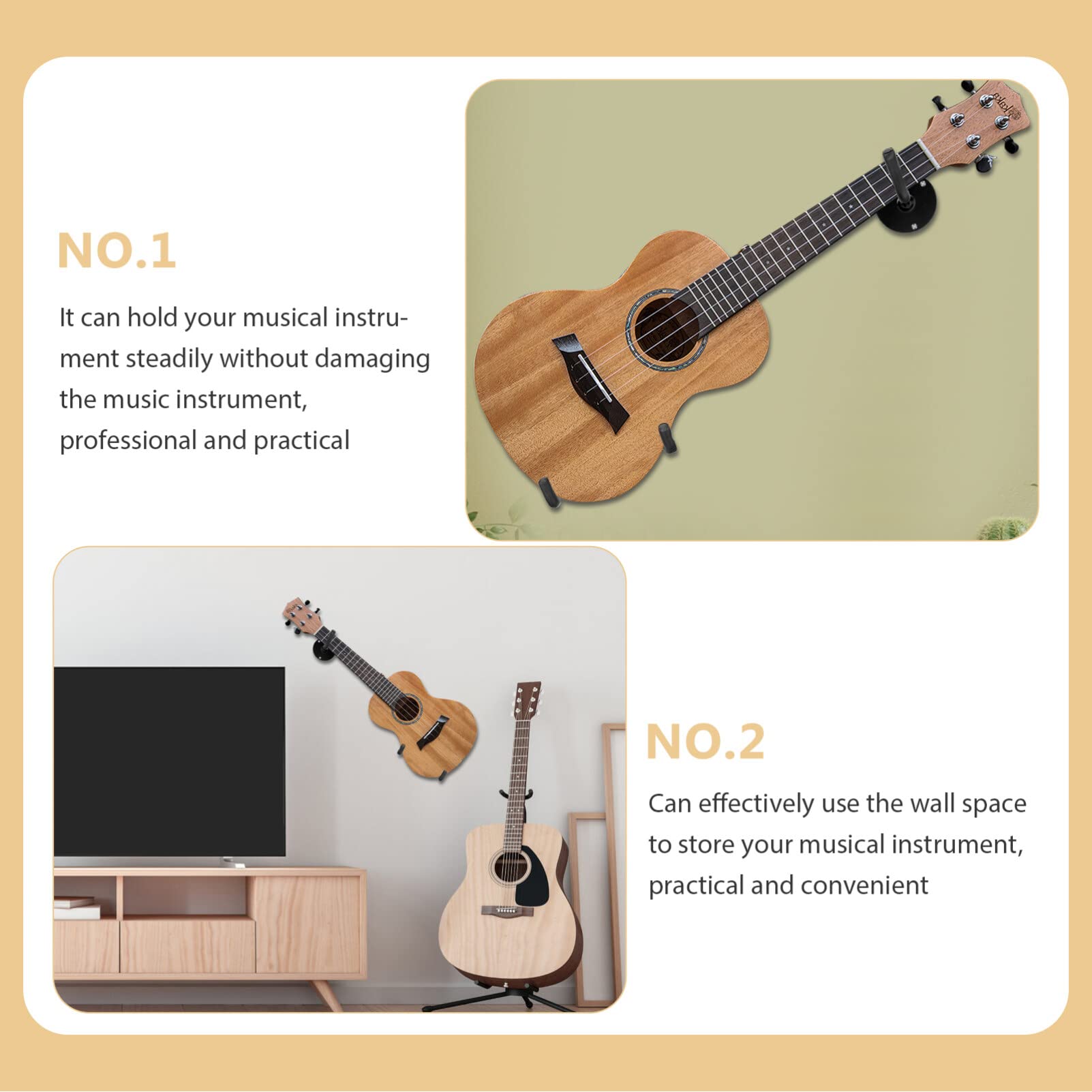 Mikinona 1set Supporto Da Muro Per Chitarra Metallo Gancio Orizzontale Per Esposizione Di Chitarre Elettriche Acustiche e Ukulele Facile Installazione Con Kit Di Viti Inclusi Resistente e