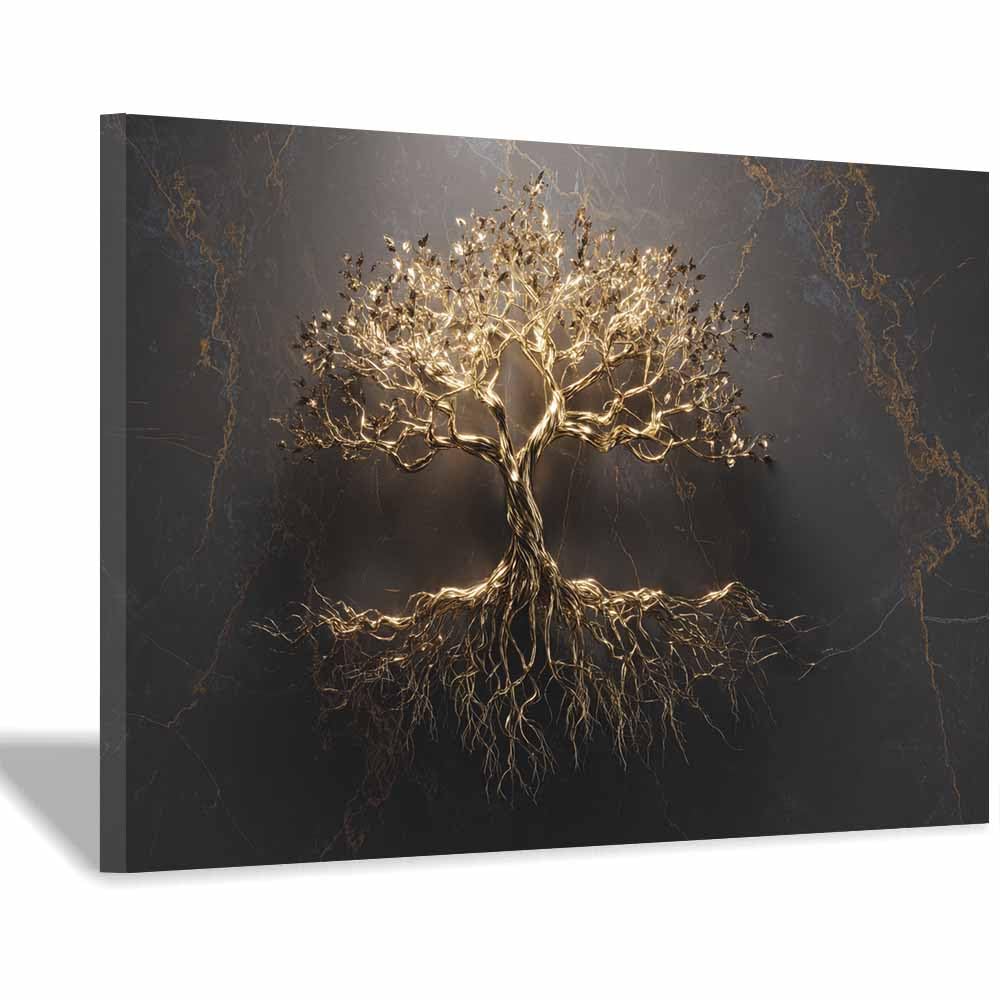 Tableau arbre de vie doré encadré pour illuminer votre salon ou bureau - 8