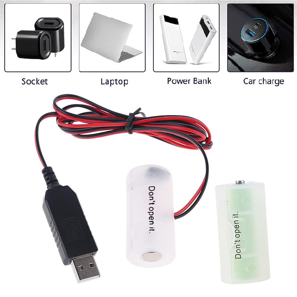 LR14 C Battery Eliminator USB Power Supply Cable, 1-4pcs 1.5V C Batteries for Radio Electric Toy Clock LED Strip