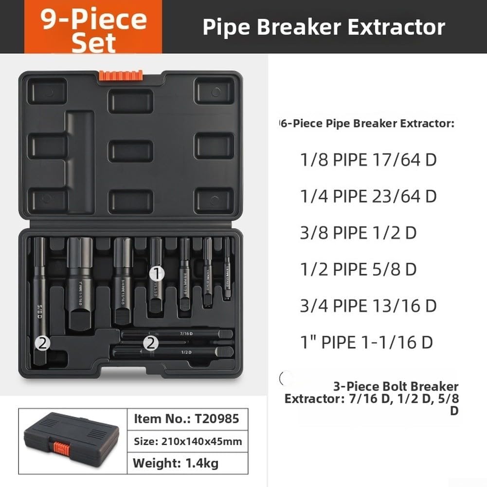 Juego de 9 piezas de extractor de pernos rotos, kit extractor de tubos de acero de aleación de cromo para reparación de fontanería, herramienta de rosca cuadrada para tuberías y accesorios