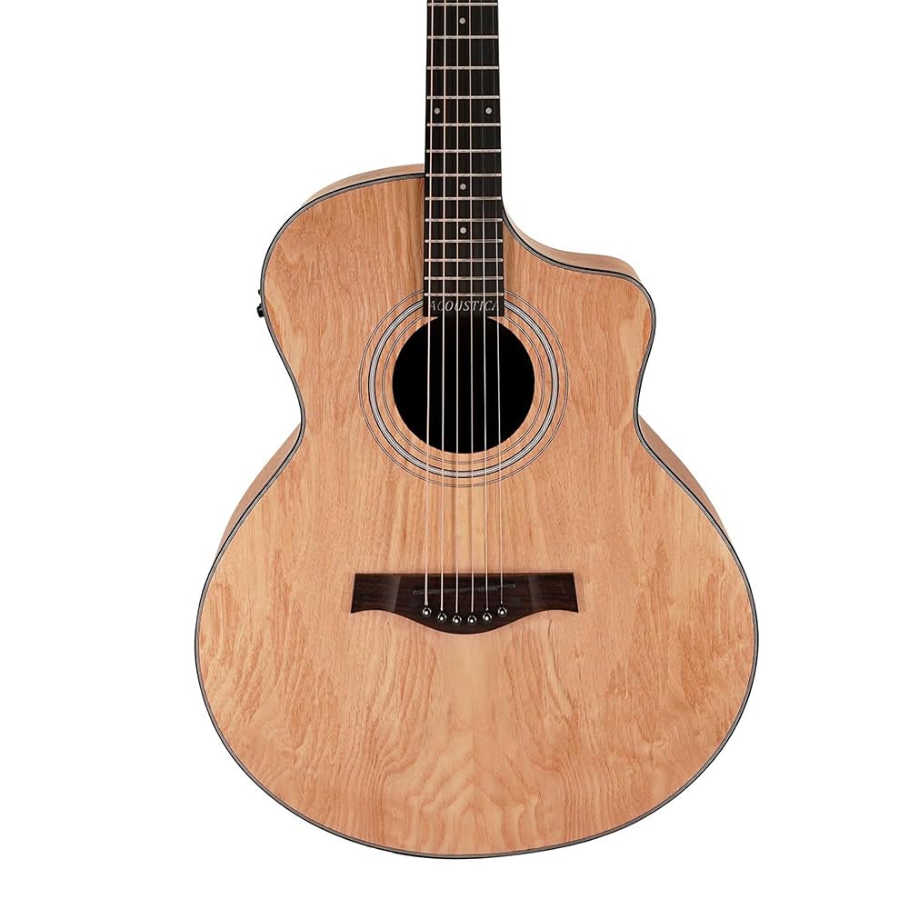 Kadence A06EQ-N Acoustica 40" Electro Acoustic Guitar | Grand Auditorium Cutaway | Ash Wood | Built-in Pickup + 2 Band EQ | Comes with Bag | Includes Learning Course | Natural 3