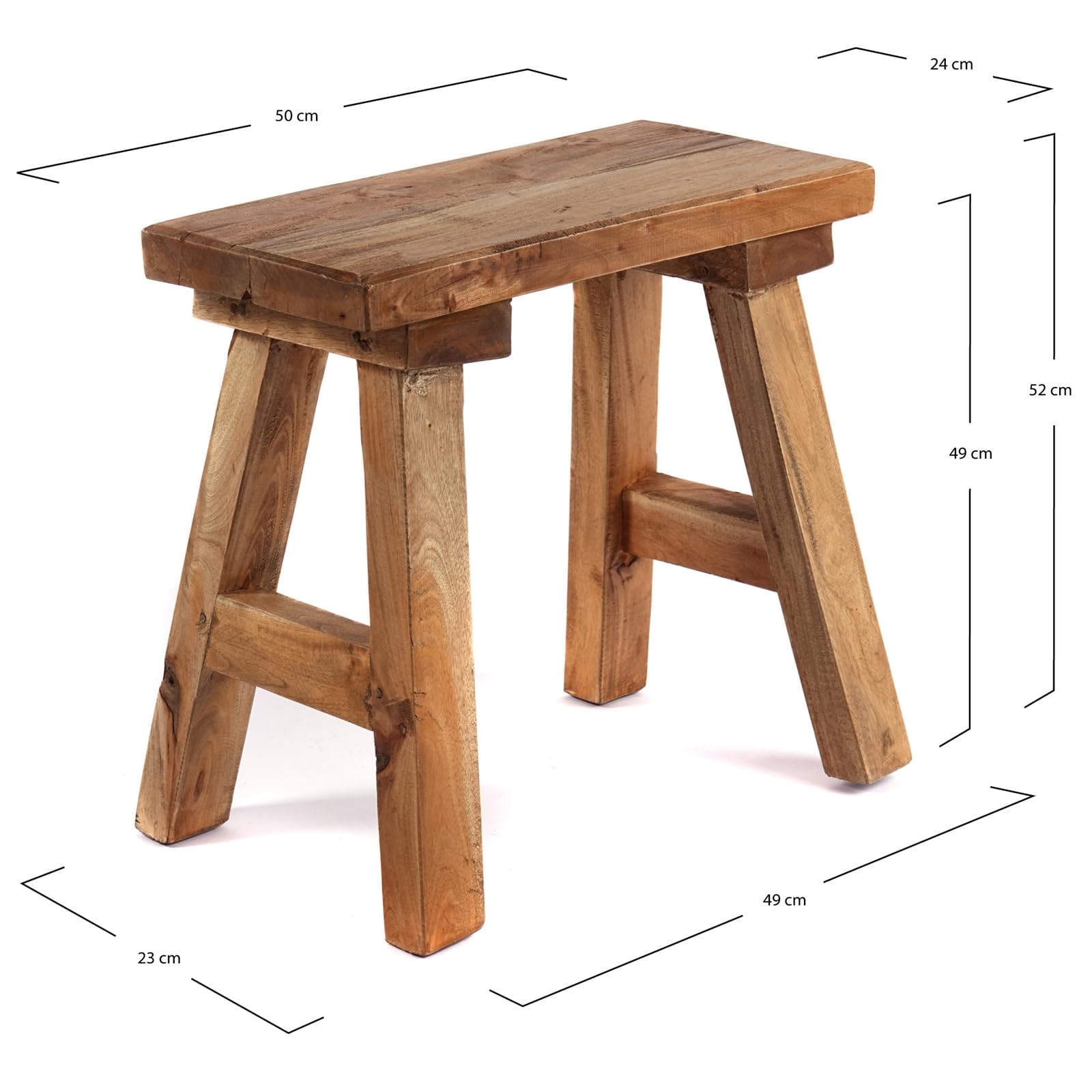 DESIGN DELIGHTS Tabouret en bois Rustico - 52 x 50 cm (H x l) - Acajou et teck - Tabouret d'appoint, tabouret en bois, tabouret pour plantes, fleurs