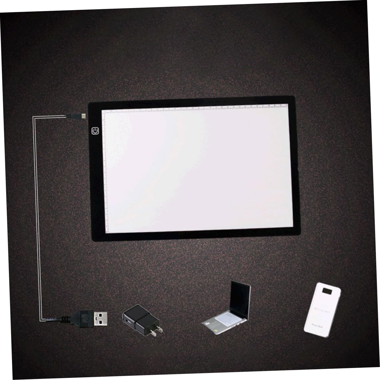 Healeved Tablette Lumineuse A4 avec Règle Intégrée, Planche à Dessin LED pour Calque et Croquis, pour Pratique de Peinture et Estampage, Alimentée par USB, Légère et Faible Consommation