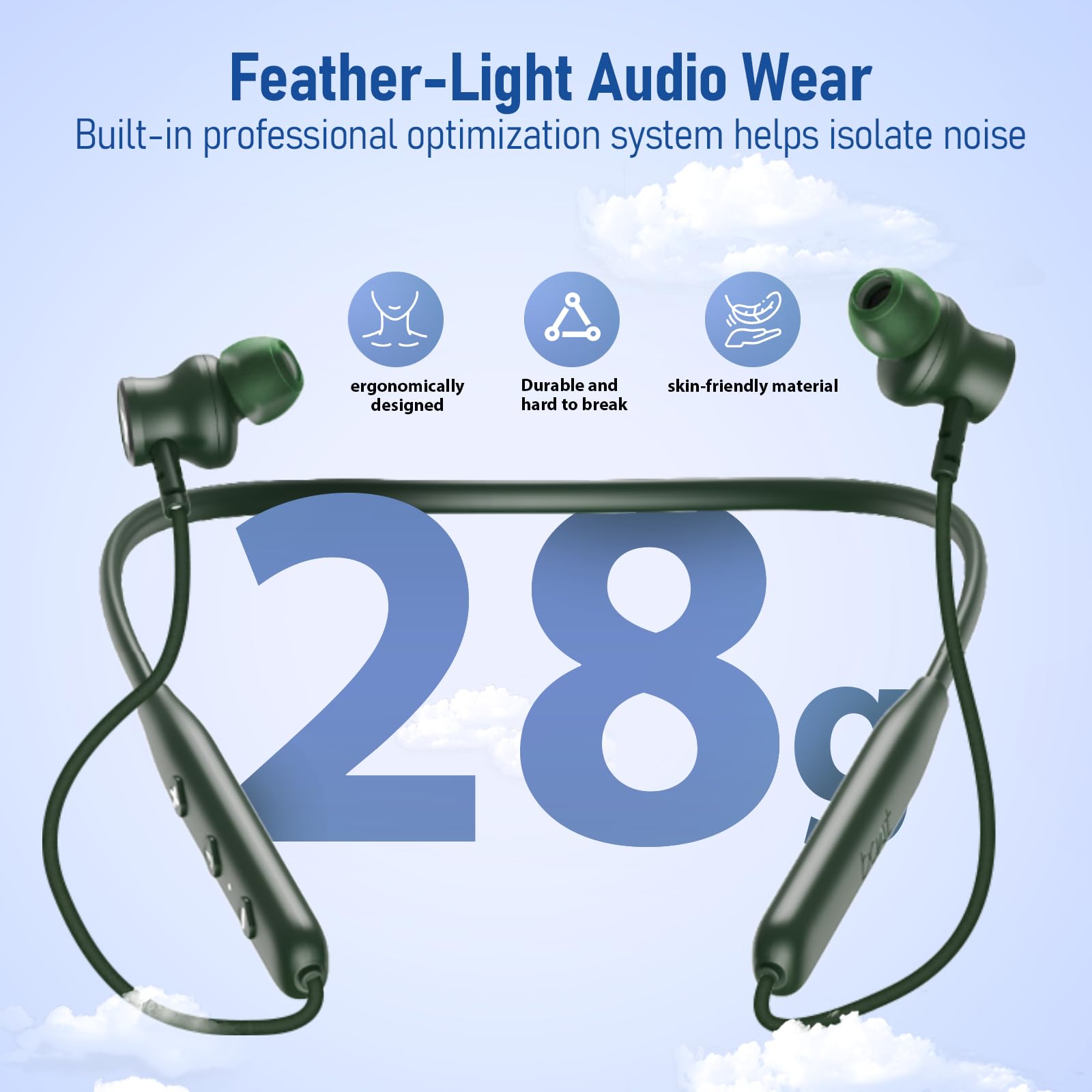 BT263 2PCS Neckband Bluetooth Earbuds, Dual Device Pairing, 40H Playtime, Quick Charge, IPX5 Waterproof Wireless Sport Headphones 3