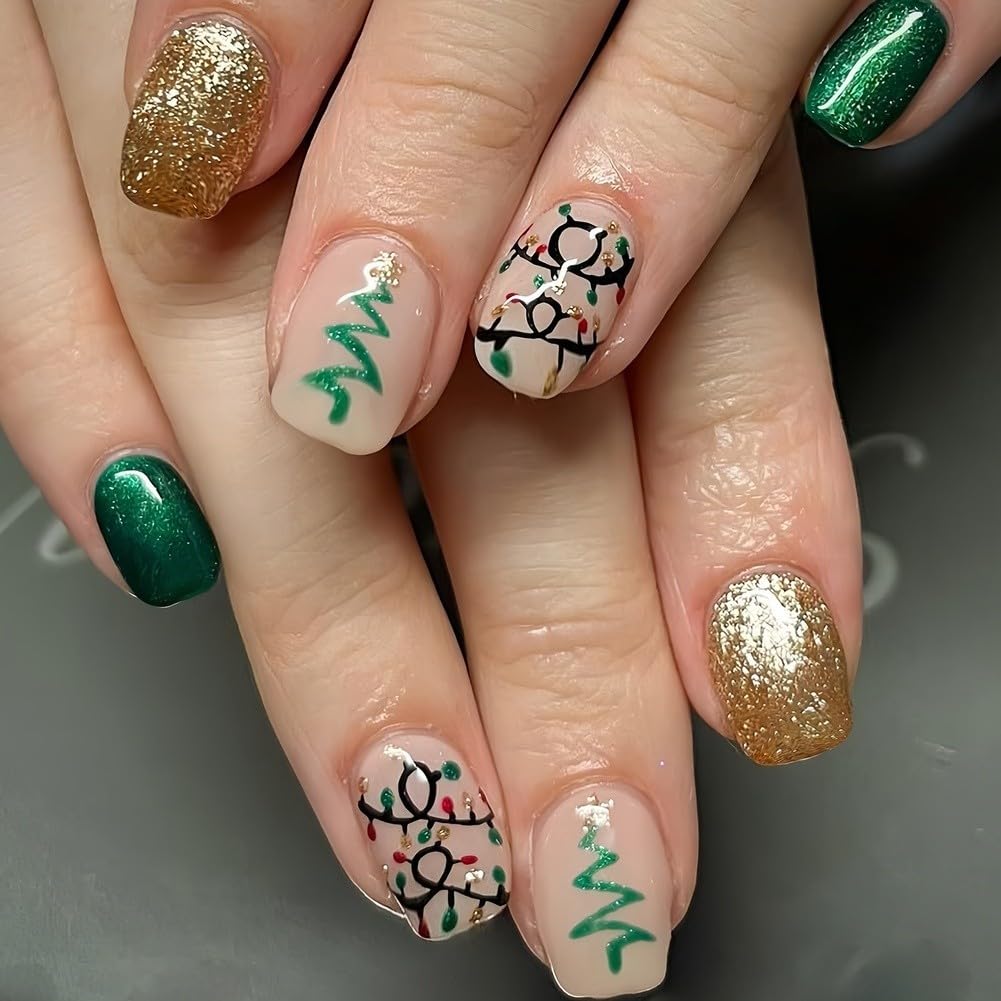 Uñas Falsas Resina ABS Base Nude con Purpurina