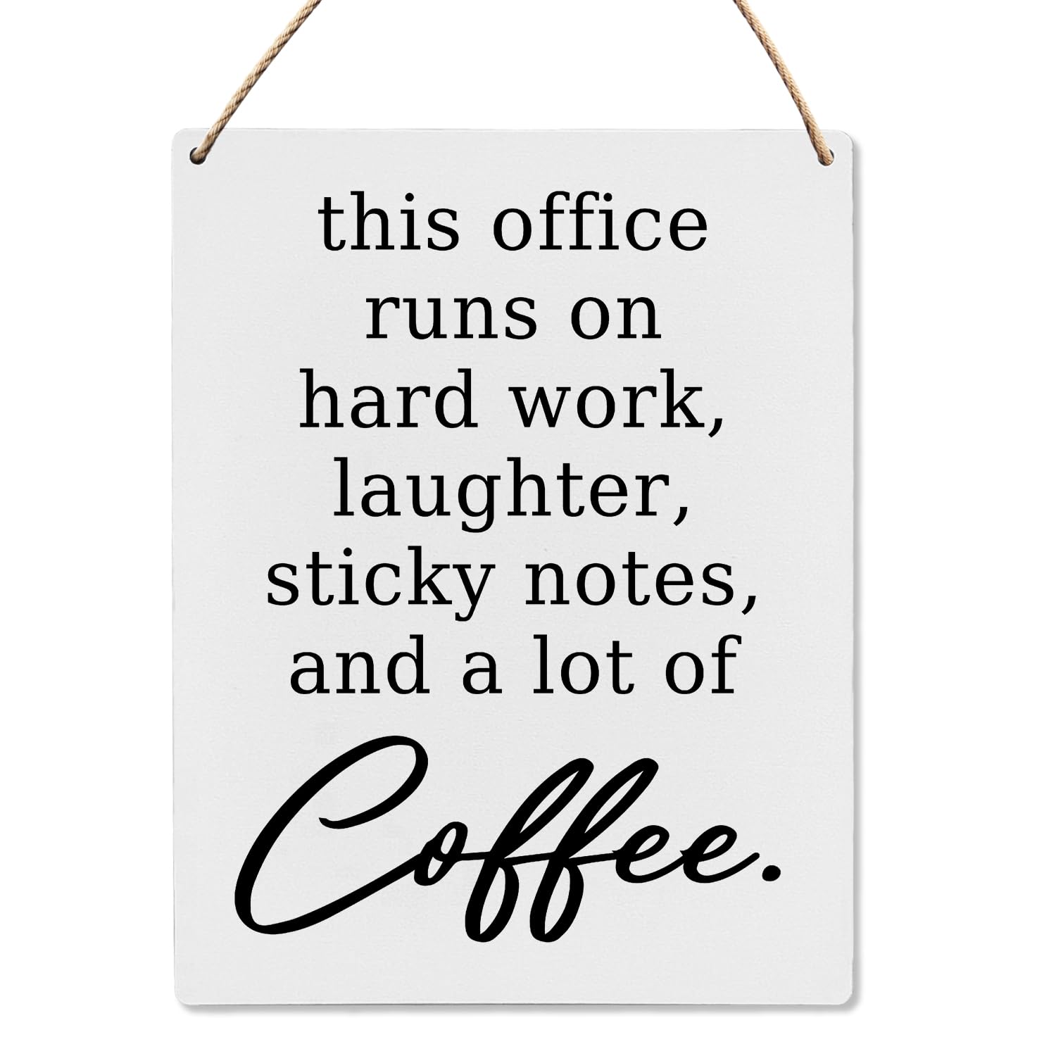 Dekoracja ścienna do biura, This Office Runs On Hard Work Wood Hanging Sign, Office Well Decor for Work, motywacyjna dekoracja ścienna, biuro inspirujący drewniany slogan wiszący znak 20 x 25 cm