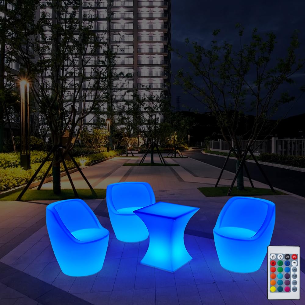 Lampada da giardino a LED luminosa poltrona tavolo economica con telecomando. Ricaricabile RGBW luminosità regolabile Nuovo Chic LED Mobili (YXF-6372 Poltrona angolare)