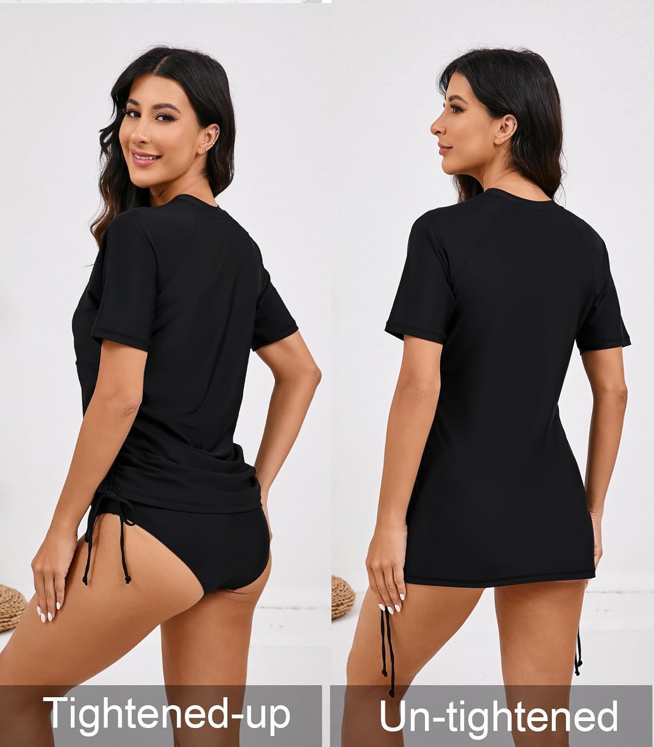 Halcurt Women's Short Sleeve Rash Guard Swim Shirt with Bra Half Zip Tie Drawstring UPF50+ Swimsuit Top - Image 5